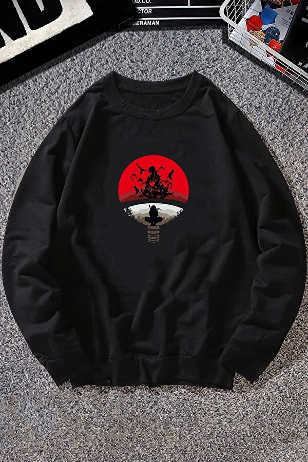 Unisex Itachi Uchiha Baskılı Bisiklet Yaka Sweatshirt - 3 Al 1 Öde