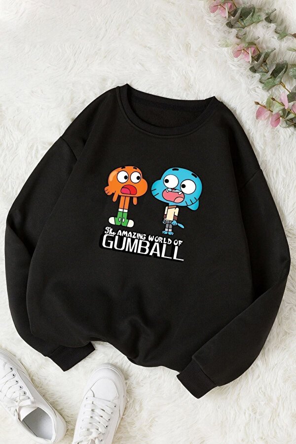 Unisex Gumball Baskılı Bisiklet Yaka Sweatshirt - 3 Al 1 Öde
