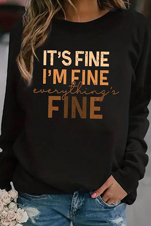 Unisex Fine Baskılı Bisiklet Yaka Sweatshirt - 3 Al 1 Öde