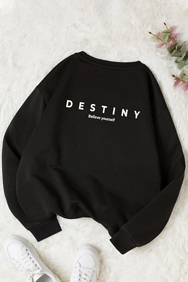 Unisex Destiny Baskılı Bisiklet Yaka Sweatshirt - 3 Al 1 Öde