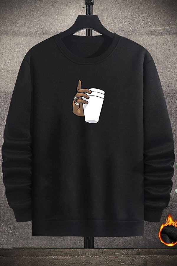 Unisex Tupac Coffee Baskılı Bisiklet Yaka Sweatshirt - 3 Al 1 Öde