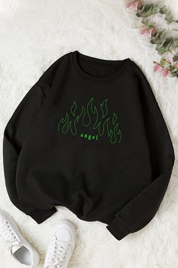 Unisex Green Angel Bisiklet Yaka Sweatshirt - 3 Al 1 Öde