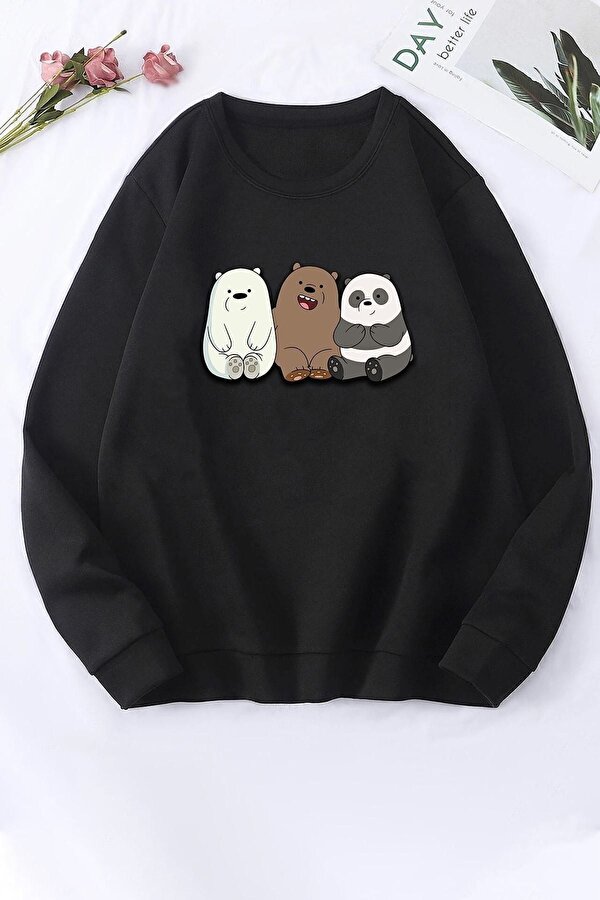 Unisex Kafadar Ayılar Baskılı Bisiklet Yaka Sweatshirt - FLO 3 Al 1 Öde