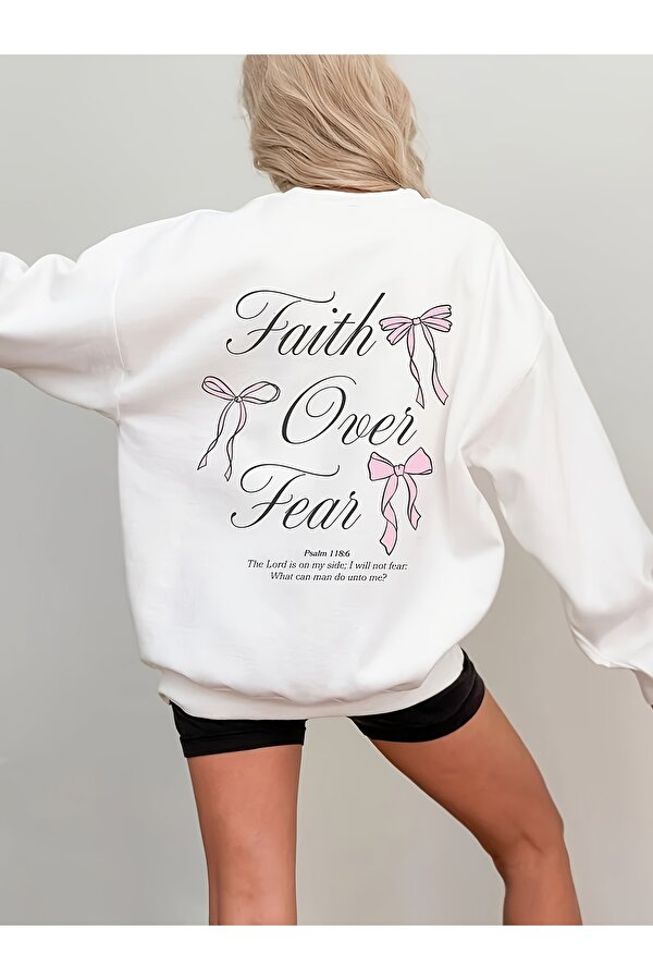 Unisex Fear Over Faith Baskılı Oversize Sweatshirt - FLO 3 Al 1 Öde