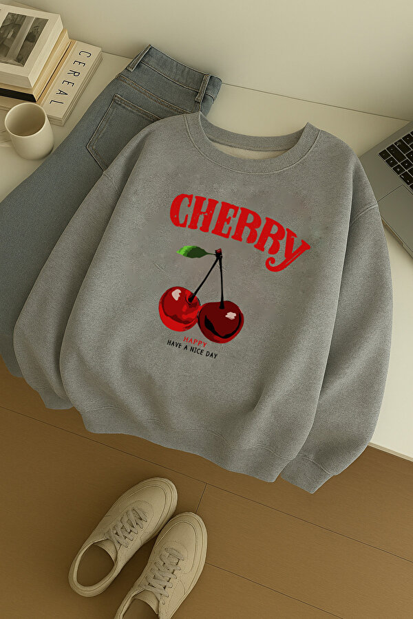 Unisex HappyCherry Tasarım Basklı Sweatshirt - FLO 3 Al 1 Öde