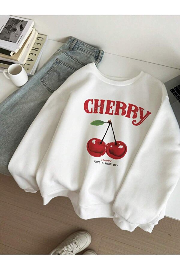 Unisex HappyCherry Tasarım Basklı Sweatshirt