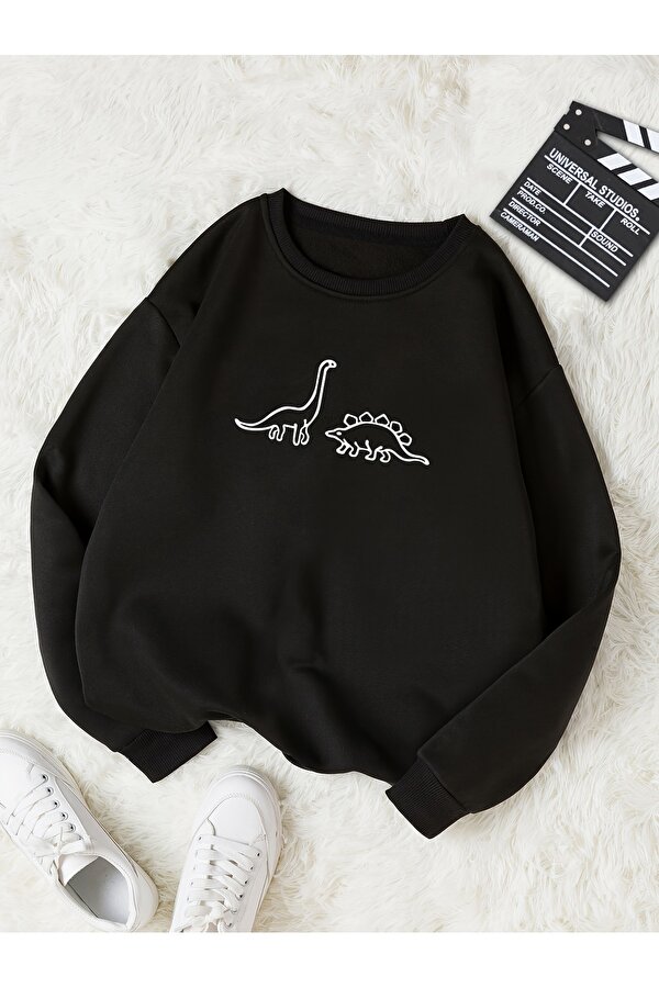 Unisex Dinazor Baskılı Oversize Sweatshirt - 3 Al 1 Öde