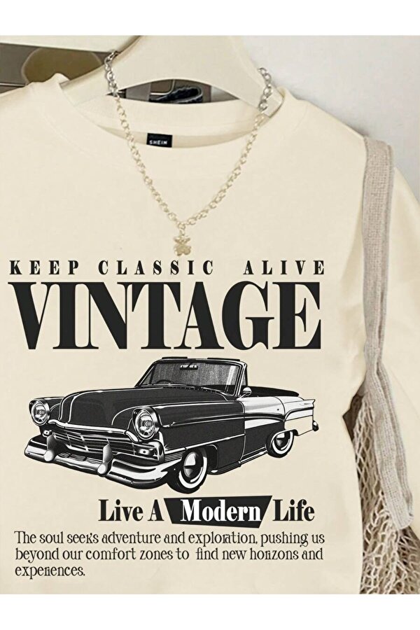 Unisex Vintage Baskılı Oversize Sweatshirt