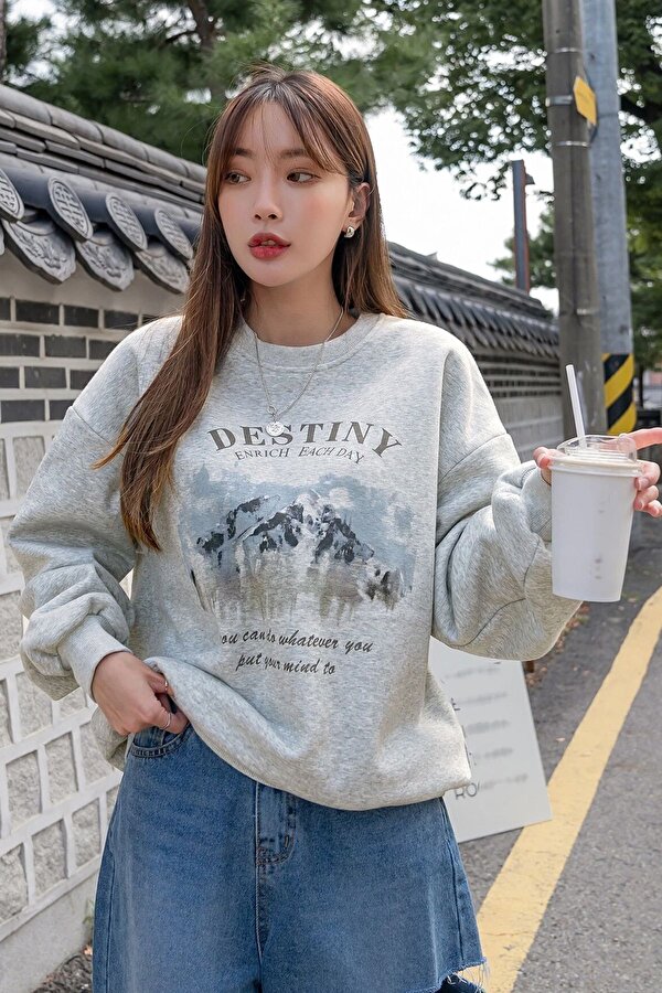 Destiny Baskılı Oversize Sweatshirt - 3 Al 1 Öde