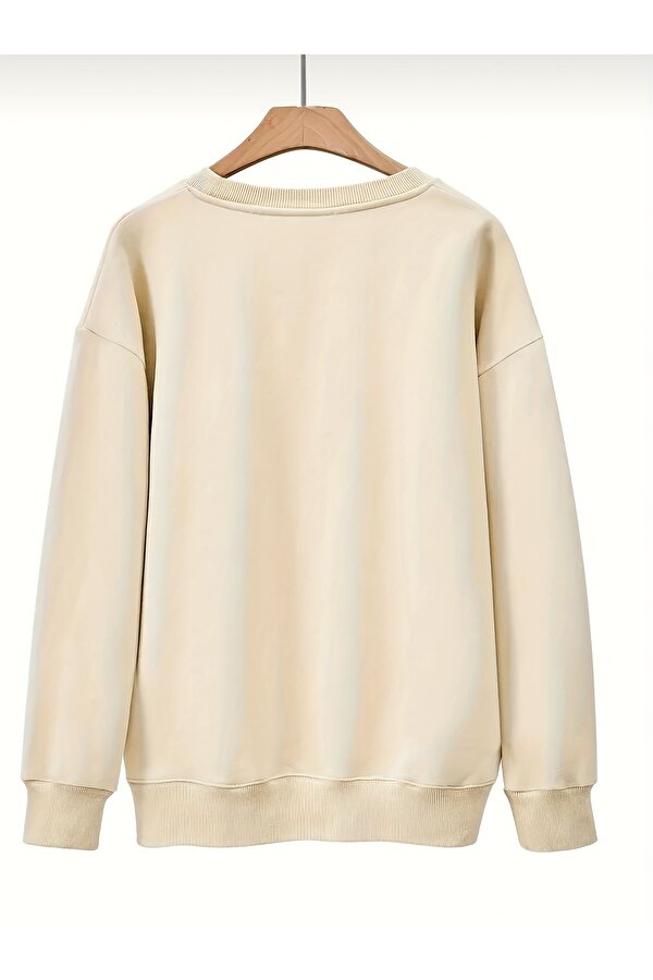 Unisex Leopar Desenli Kurdele Baskılı Oversize Sweatshirt