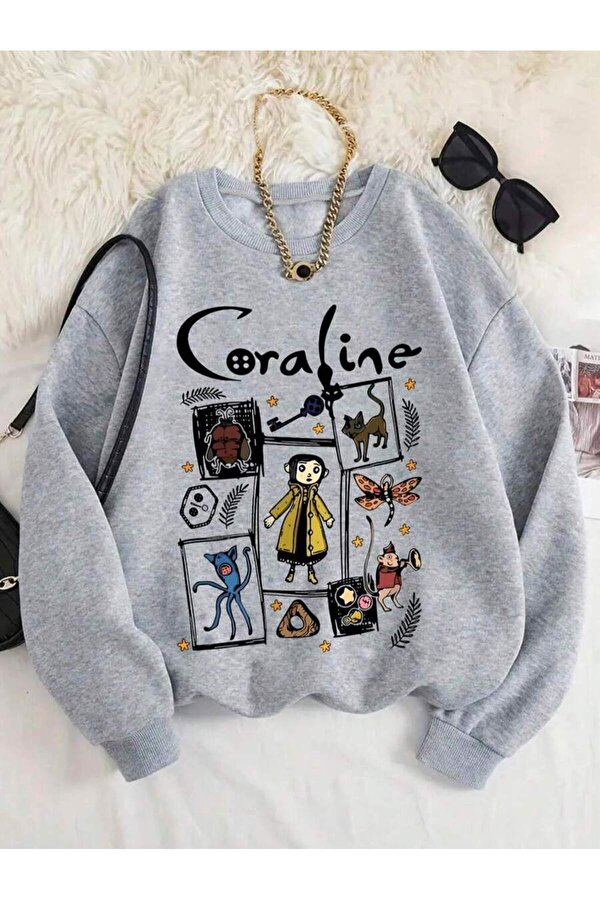 Unisex Caroline Karakter Baskılı Oversize Swweatshirt - 3 Al 1 Öde