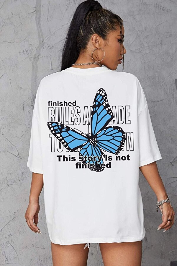 Unisex Beyaz Sırt Kelebek Baskılı T-shirt - 3 Al 1 Öde