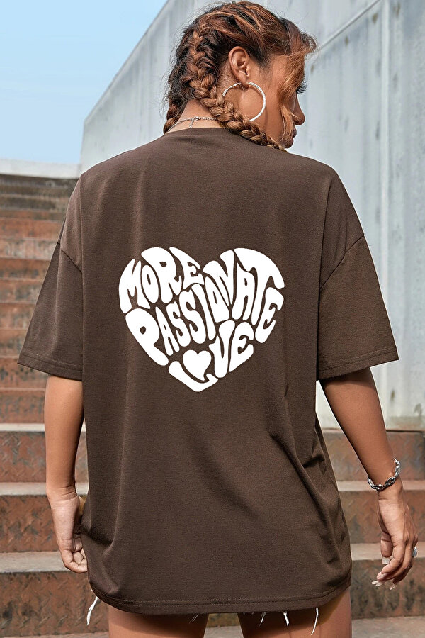 Unisex Yazı Kalp Baskılı Oversize Tshirt - FLO 3 Al 1 Öde