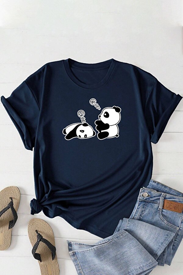 Unisex Uykucu Panda Baskılı Tasarım Tshirt - 3 Al 1 Öde