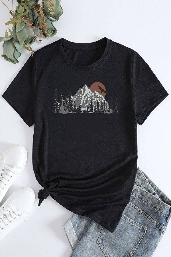 Pamuklu Manzara Baskılı Oversize T-shirt - 3 Al 1 Öde