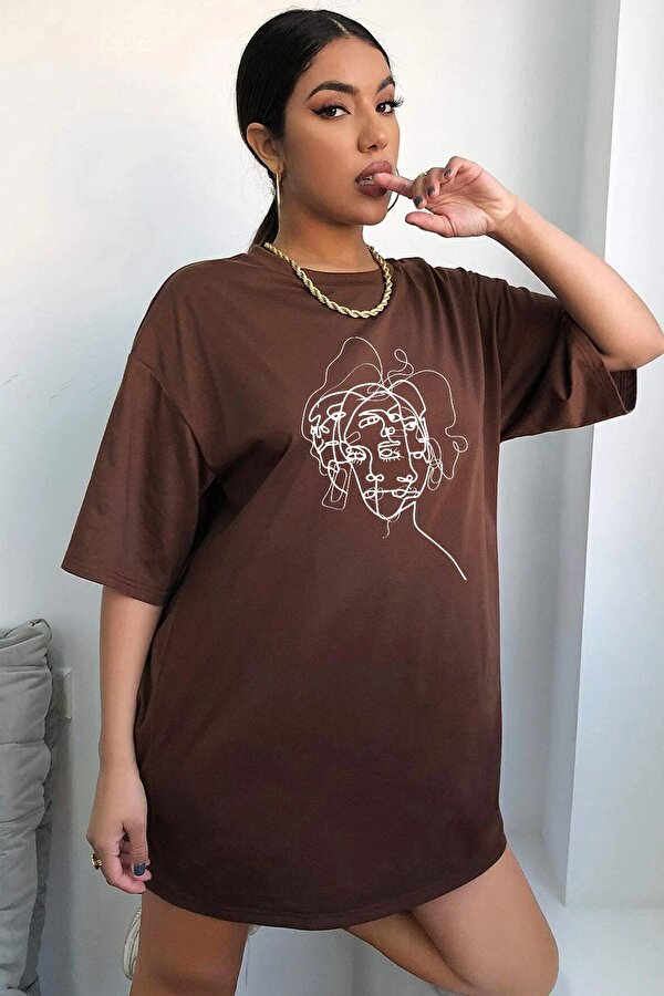 Unisex Woman One Line Baskılı T-shirt - FLO 3 Al 1 Öde