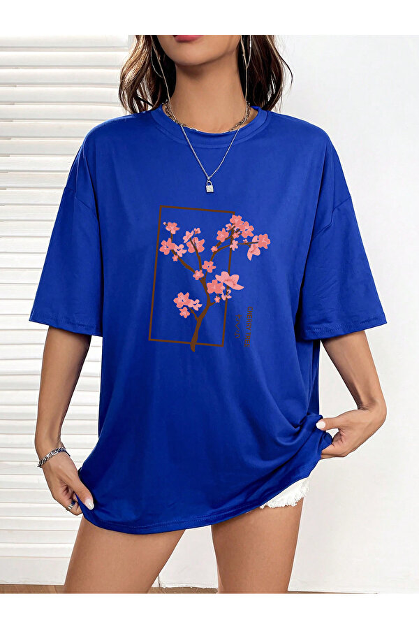 Unisex Kiraz Ağacı Baskılı Tasarım Tshirt - 3 Al 1 Öde