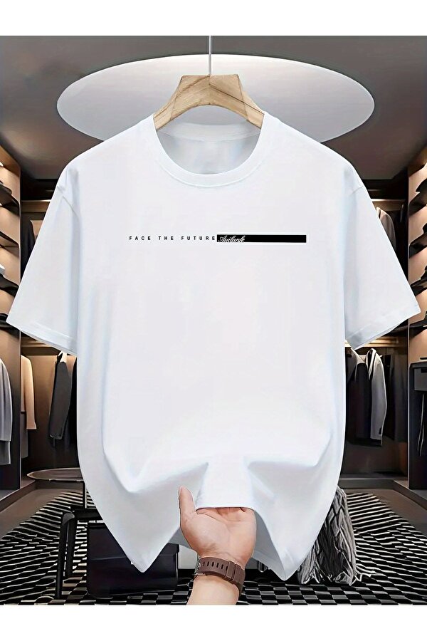 Unisex Face The Future Baskılı Oversize Tshirt - 3 Al 1 Öde