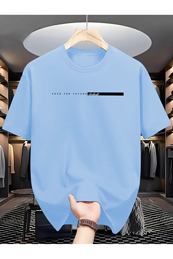 Unisex Face The Future Baskılı Oversize Tshirt