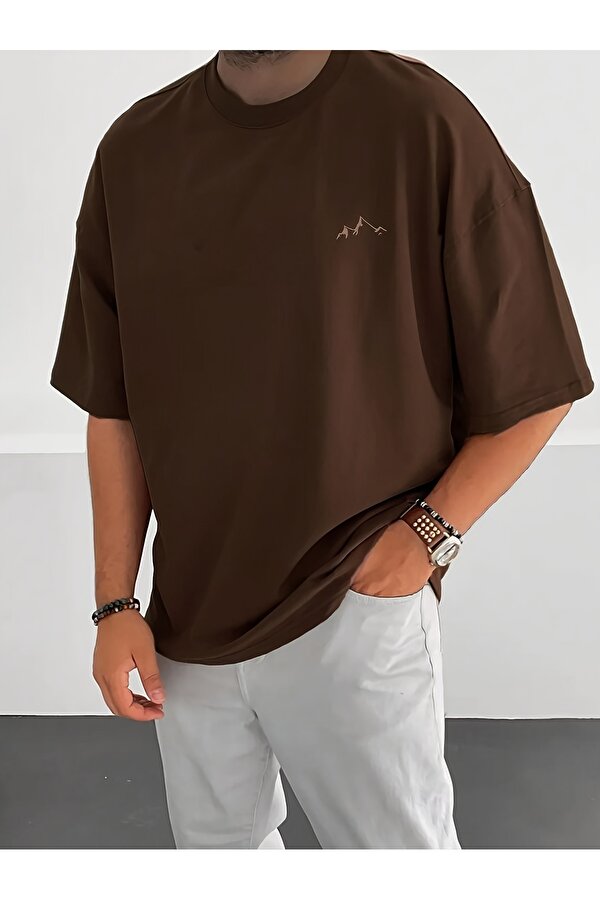 Unisex Dağ Baskılı Oversize Tshirt