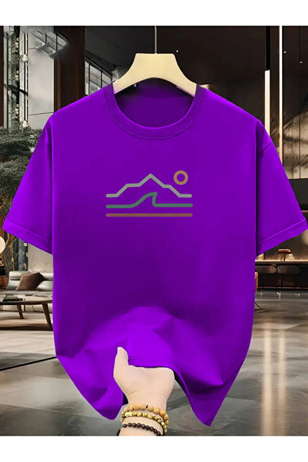 Unisex Güneşli Dağ Tasarım Basklı Tshirt - FLO 3 Al 1 Öde