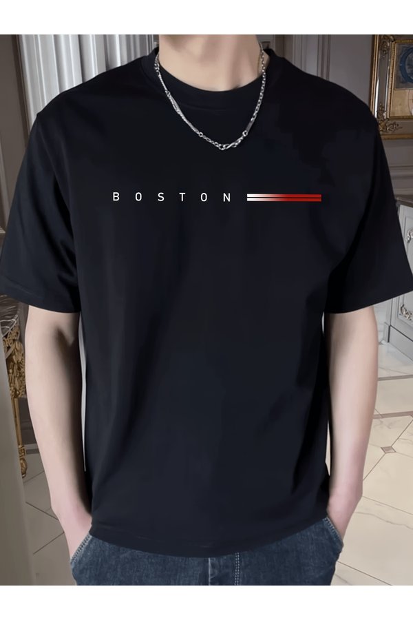 Unisex Boston Tasarım Basklı Tshirt - FLO 3 Al 1 Öde