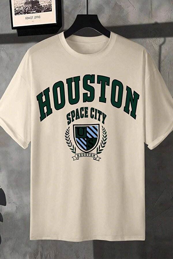 Unisex Houston Space City Baskılı Tasarım Tshirt - FLO 3 Al 1 Öde