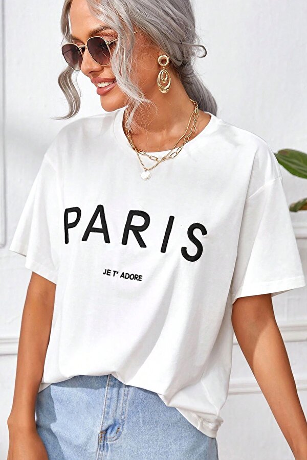 Unisex Paris Baskılı Oversize Tshirt - 3 Al 1 Öde