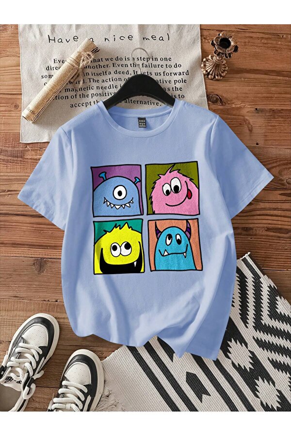 Unisex Canavarlar Baskılı Tasarım Tshirt - 3 Al 1 Öde