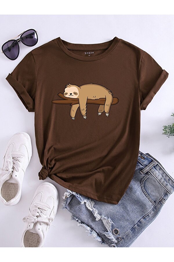 Unisex Dalda Uykuya Dalan Maymun Baskılı Oversize Tshirt - FLO 3 Al 1 Öde