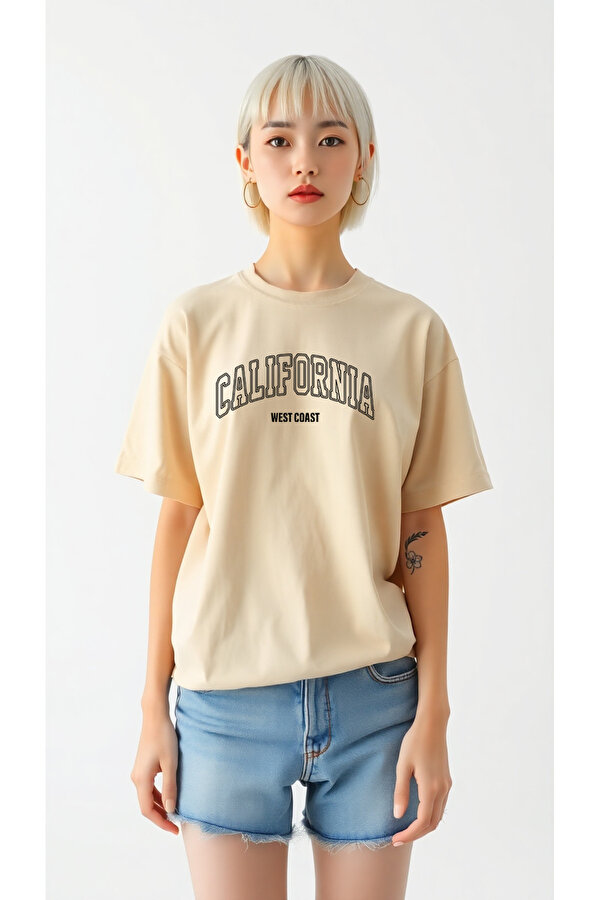 Unisex West Coast Baskılı Oversize Tshirt - FLO 3 Al 1 Öde