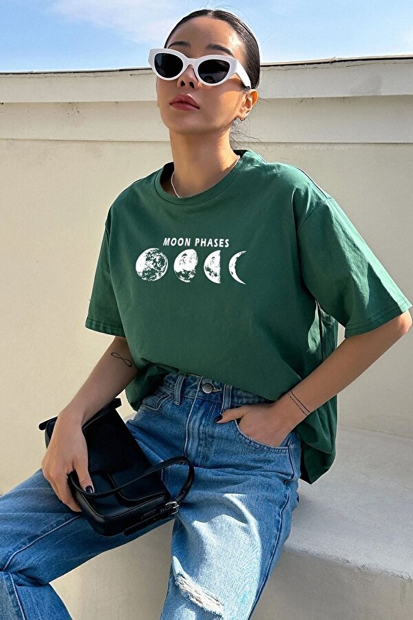 Unisex Moon Phases Baskılı T-shirt - FLO 3 Al 1 Öde
