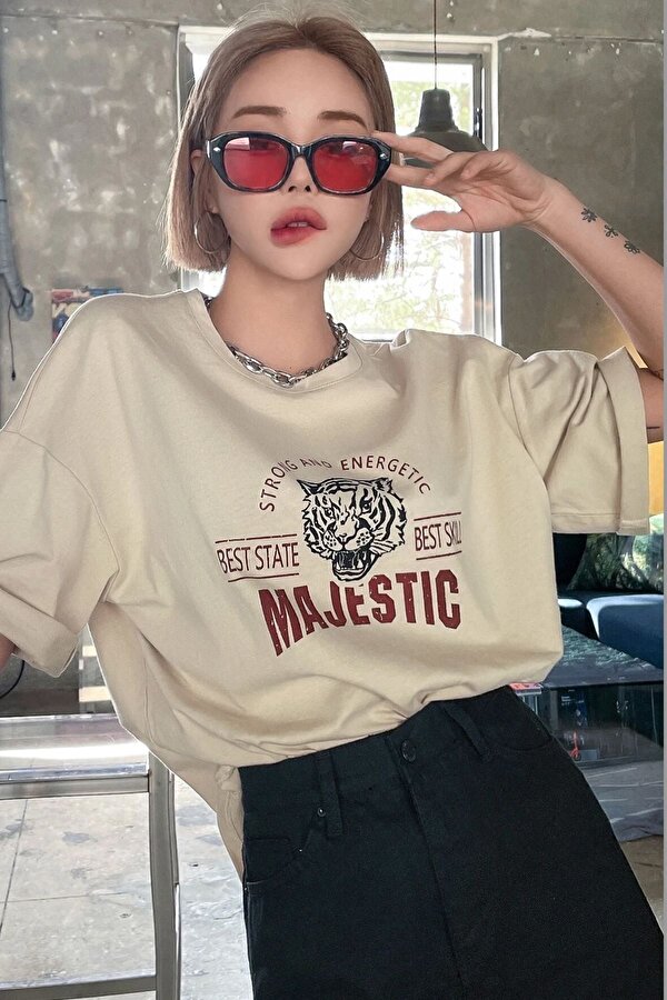 Unisex Majestic Baskılı Oversize T-shirt Garalio - 3 Al 1 Öde