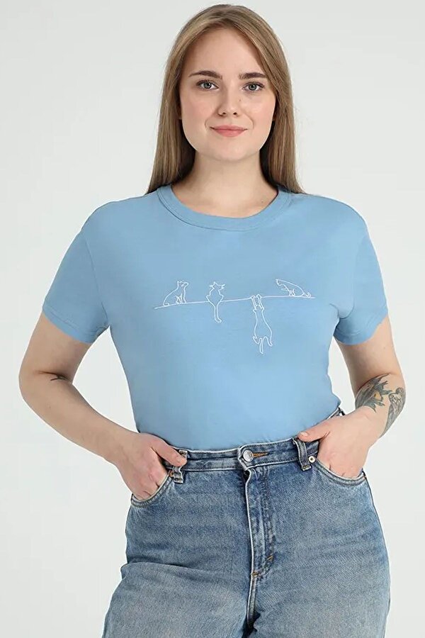 Unisex Kedi Baskılı Oversize Tshirt - FLO 3 Al 1 Öde