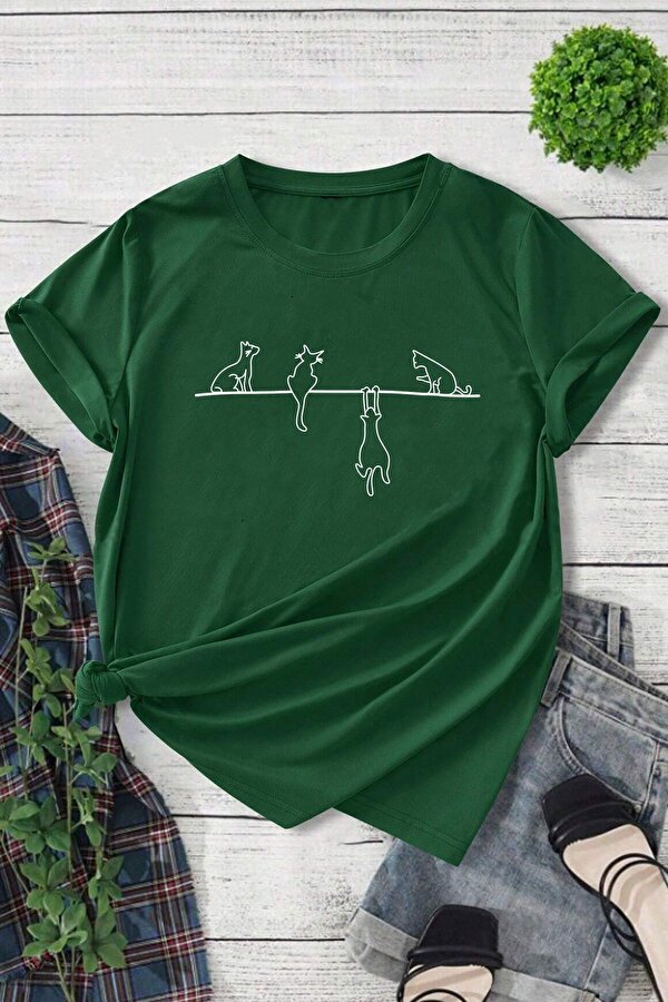 Unisex Kedi Baskılı Oversize Tshirt - FLO 3 Al 1 Öde