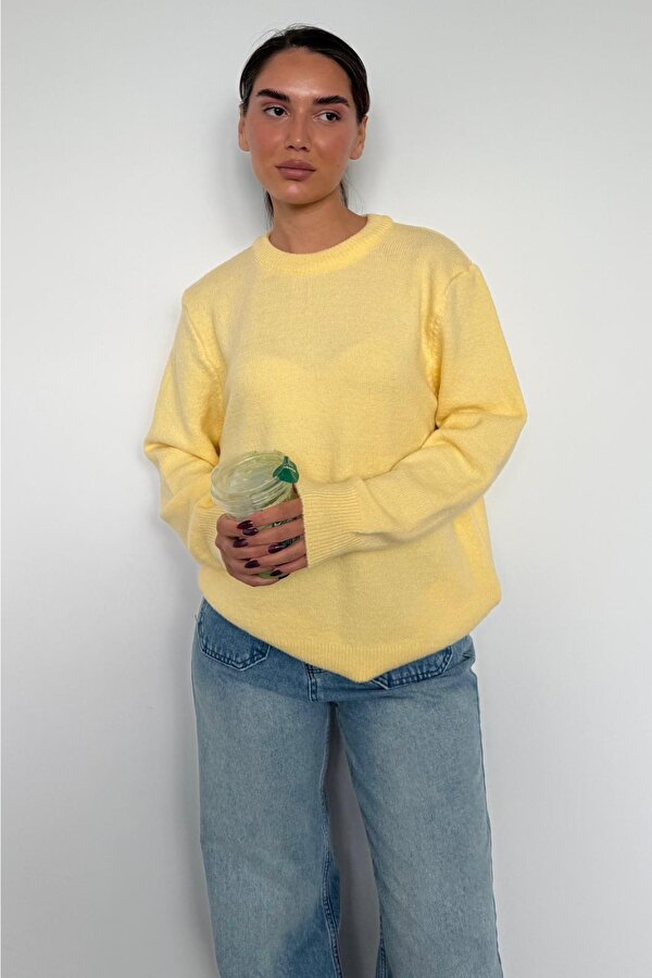 Sarı Bisiklet Yaka Kadın Triko Kazak Mg2494