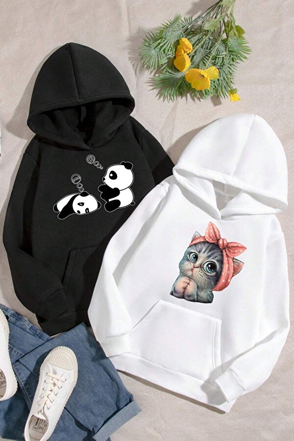 2 li Paket Baskılı Erkek - Kız Çocuk Rahat Kalıp Sweatshirt