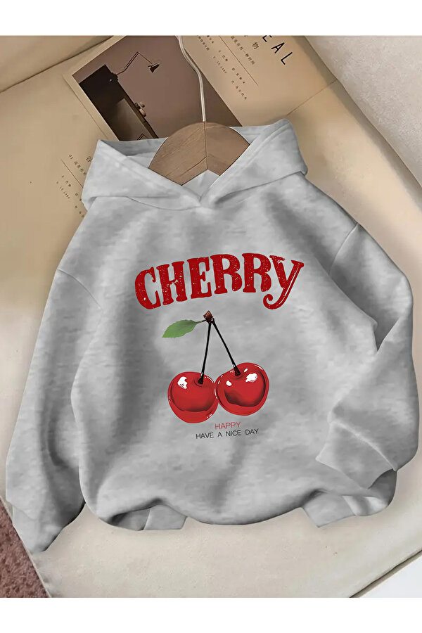 Happy Cherry Baskılı Oversize Çocuk Sweatshirt