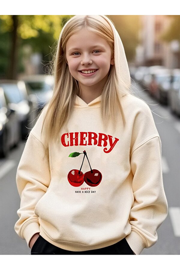 Happy Cherry Baskılı Oversize Çocuk Sweatshirt