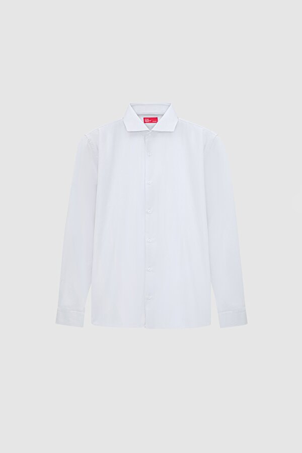 Ds Damat Slim Fit Beyaz İtalyan Yaka Armürlü Uzun Kollu Kolay Ütülenebilir Nefes Alan Dört Mevsim Gö