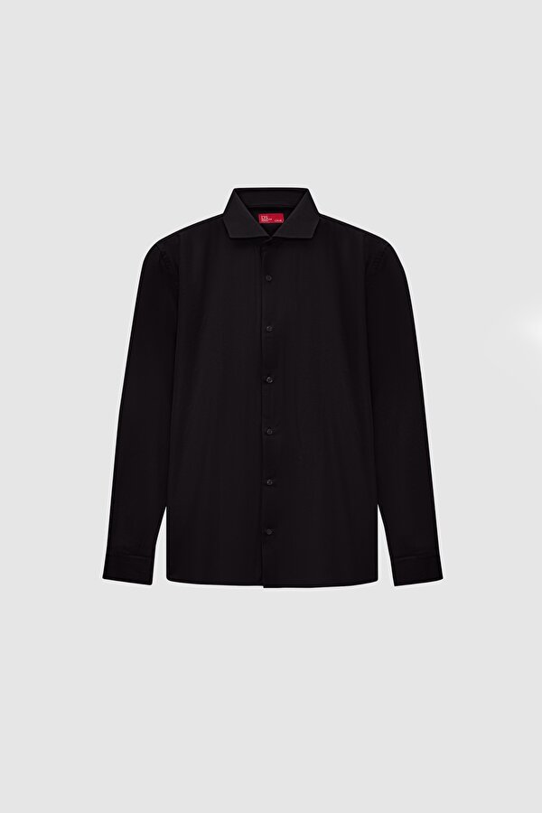 Ds Damat Slim Fit Siyah İtalyan Yaka Armürlü Uzun Kollu Kolay Ütülenebilir Nefes Alan Dört Mevsim Gö