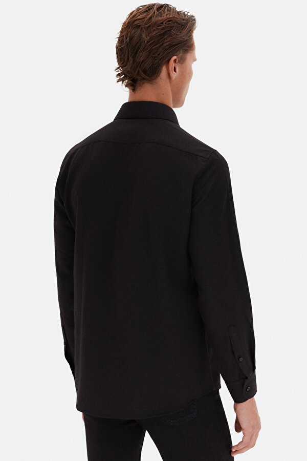 Ds Damat Slim Fit Siyah İtalyan Yaka Armürlü Uzun Kollu Kolay Ütülenebilir Nefes Alan Dört Mevsim Gö