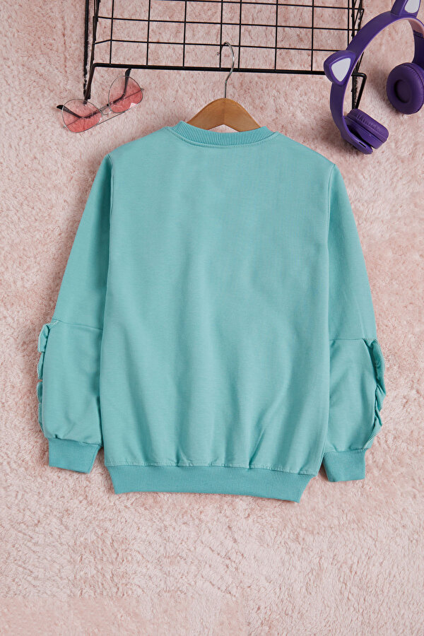 Mint Çiçek Nakışlı Uzun Kol Kız Çocuk Sweatshirt 16306
