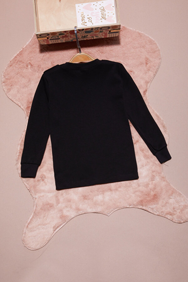 Siyah Yazı Nakışlı Kız Çocuk Çıtçıtlı Sweatshirt 16420