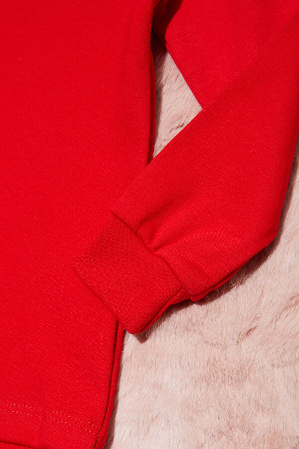 Kırmızı Yazı Nakışlı Kız Çocuk Çıtçıtlı Sweatshirt 16421