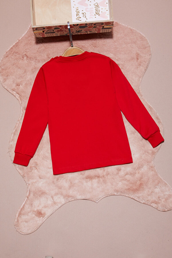 Kırmızı Yazı Nakışlı Kız Çocuk Çıtçıtlı Sweatshirt 16421