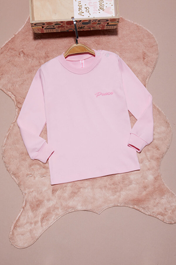 Açık Pembe Yazı Nakışlı Kız Çocuk Çıtçıtlı Sweatshirt 16419