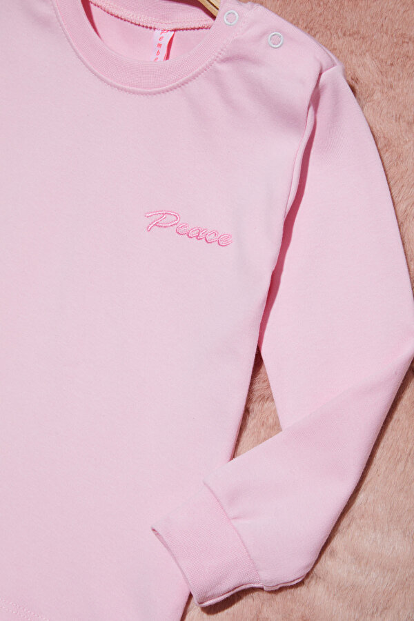 Açık Pembe Yazı Nakışlı Kız Çocuk Çıtçıtlı Sweatshirt 16419