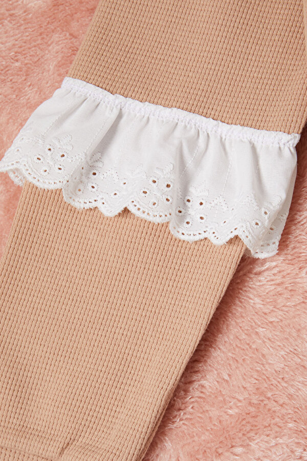 Kahverengi Smile Nakışlı Kız Çocuk Waffle Sweatshirt 16591