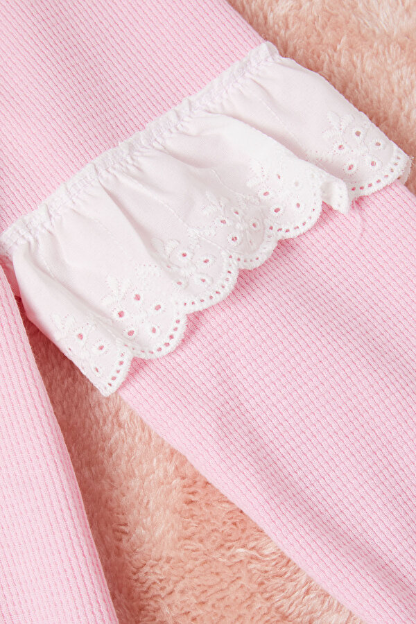 Pembe Smile Nakışlı Kız Çocuk Waffle Sweatshirt 16592